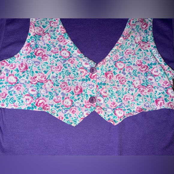 Vintage Carters Made In USA Girls Purple Floral Vest Shirt Size Small 7-8 - Picture 3 of 5